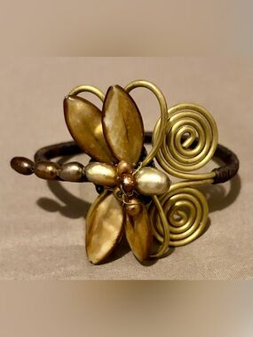Handmade Wire-Wrapped and Beaded Dragon Fly Bangle